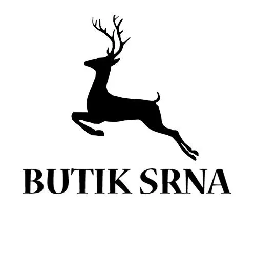 Logotypen för Butik Srna: ett språngande hjortdjur ovanför namnet